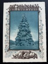1929 early large-scale telegraph slip of the German Post Office Christmas winter snow exquisite woodcut print