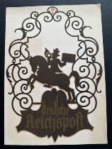 Antique old paper 1934 early large telegram form of the German Post Office postman delivering signal horn