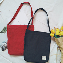 Japanese hipster canvas bag female simple Joker solid color cloth patch shoulder bag Red Zipper student small cloth bag