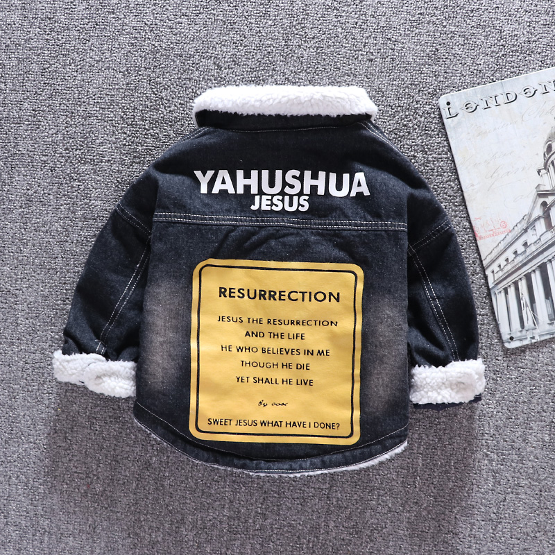 Quần áo mùa đông cho bé trai 1 áo khoác denim 2 da cừu 3 quần áo bé 4 cộng với nhung dày 5 tuổi cho bé áo khoác bé trai