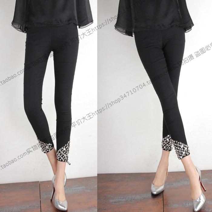 Mùa hè 2016 cá tính mới màu đen khâu tay khoan quần hoang dã size lớn bên ngoài mặc quần legging mỏng phần chân quần - Khởi động cắt quần đũi nữ đẹp