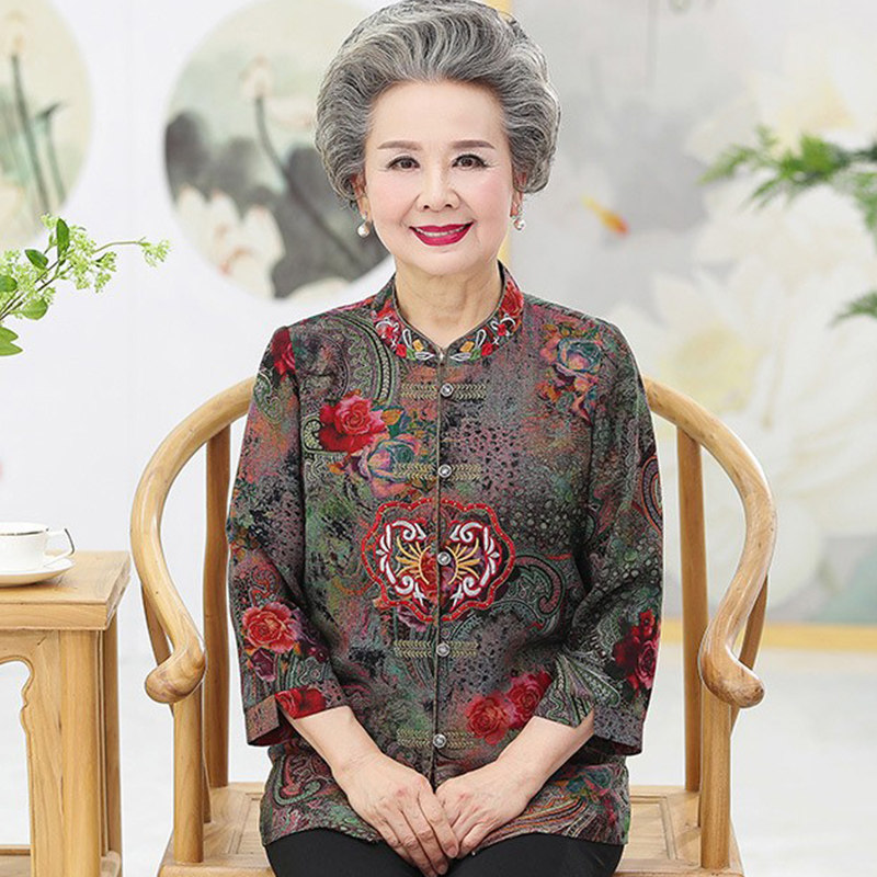 Hengyuan Xiang Grandma Xia Dress Real Silk Woman Suit Mother Shirt 60 Year Old 70 Elderly Clothes Old Lady Clothes Old Lady Autumn Clothing