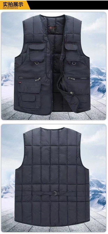 Mùa thu và mùa đông trung niên xuống áo vest cotton nam nhiều túi xuống áo vest cotton cho người cao tuổi ao ba lo nam