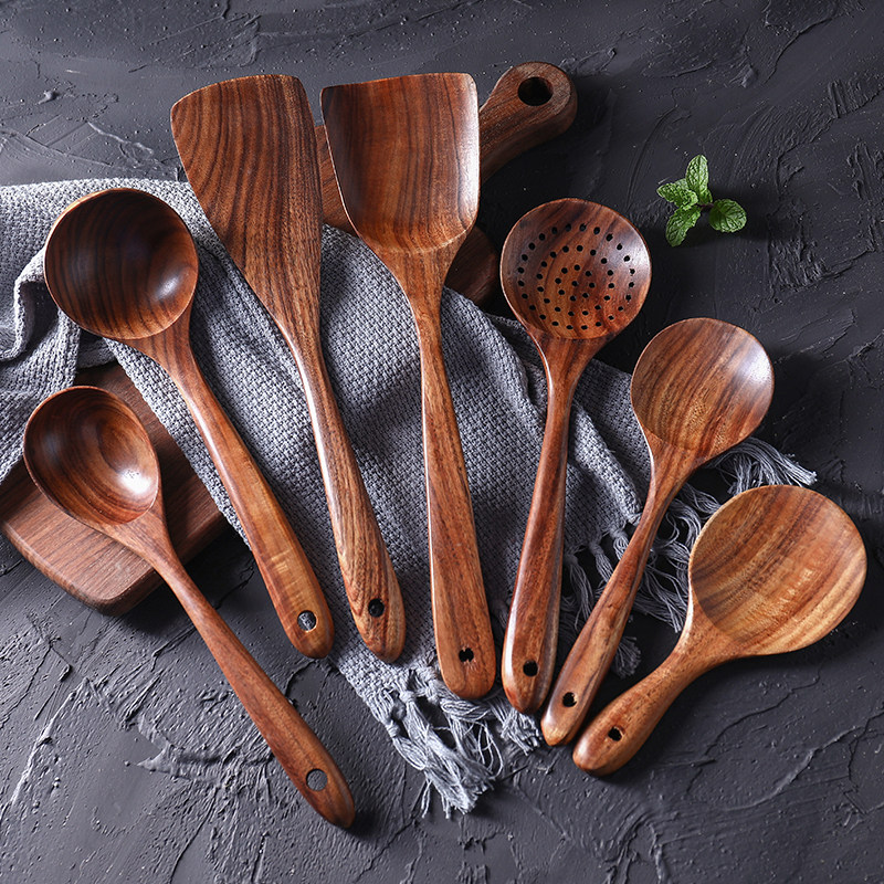 Thai teak not stained with pan special pan shovel Home Kitchen wood shovel Fried Vegetable Shovel Fried Rice Spoon spoon Spoon Scoop