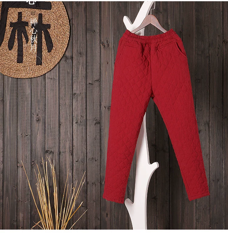 Nghệ thuật gốc retro cotton và vải lanh dày quần rộng quần quần harem quần nữ mùa đông mới quần tây nữ ống suông đứng