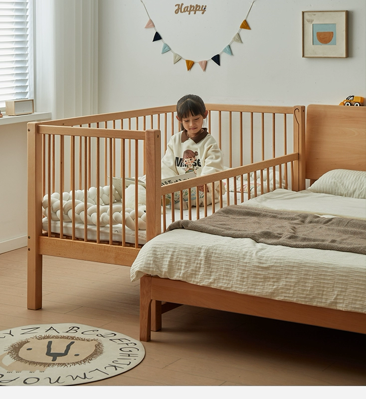 Giường trẻ em Jinduoxi Giường ghép có lan can nâng cao và lan can có thể nâng lên giường cũi giường mở rộng ghép giường lớn