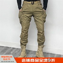 Spring and Autumn mens outdoor tactical camouflage trousers straight-leg casual waterproof foot-binding multi-bag workwear wear-resistant handsome and slim