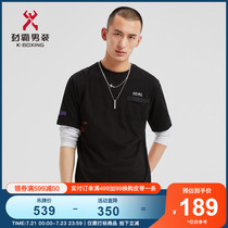 Jinba mens Ole black short-sleeved summer loose and comfortable round neck fashion casual trend T-shirt FTCD2407