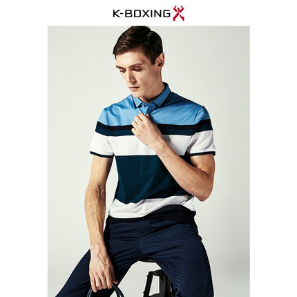 【专柜新品】劲霸2018夏季小提花宽条纹短袖丝光棉T恤男|BTBA2343