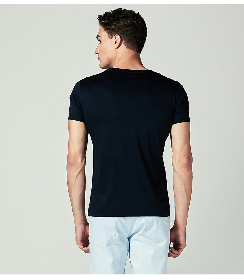 Jinba nam ngắn tay áo T-Shirt Silk Cotton hạt màu rắn mùa hè mới ngắn tay áo bông T-Shirt nam | FTCL2383