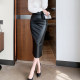 Black high-waisted skirt early autumn pu leather skirt 2022 new fashion all-match hip skirt mid-length back slit