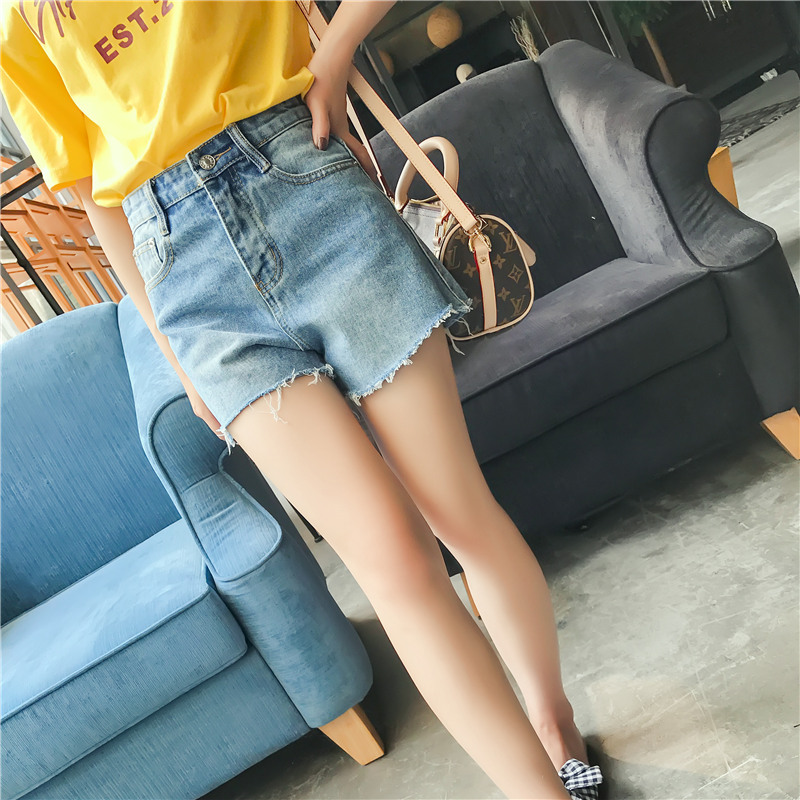 Xiaobaojia 2017 summer Korean version of high-waisted light-colored raw edge denim shorts women's summer loose and thin hot pants #7