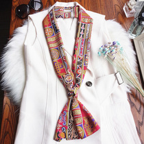 Korean version of Joker ins retro small silk scarf thin narrow long scarf decorative scarf printing double-sided narrow scarf occupation