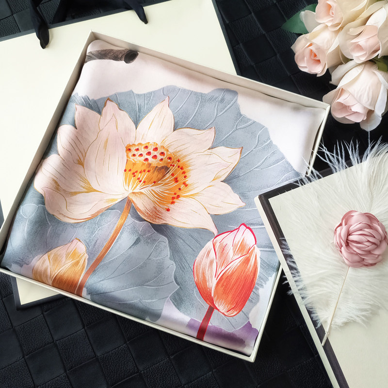 Chinese style summer satin silk scarf 100% Mulberry silk scarf Hangzhou silk sunscreen shawl abroad gift