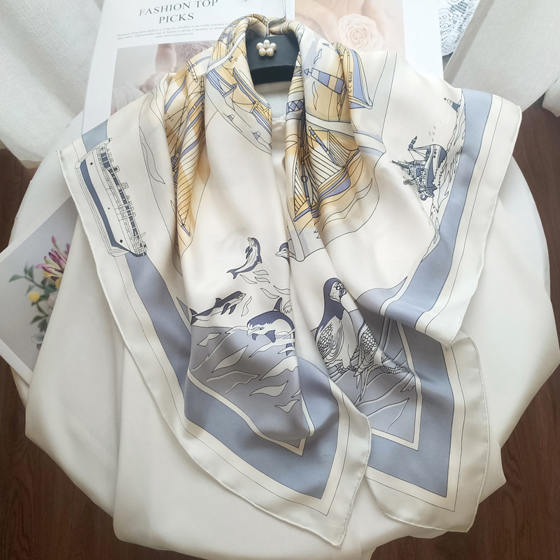 18mm ~ spring new luxury heavy silk scarf large square scarf 90cm printed sauna silk scarf