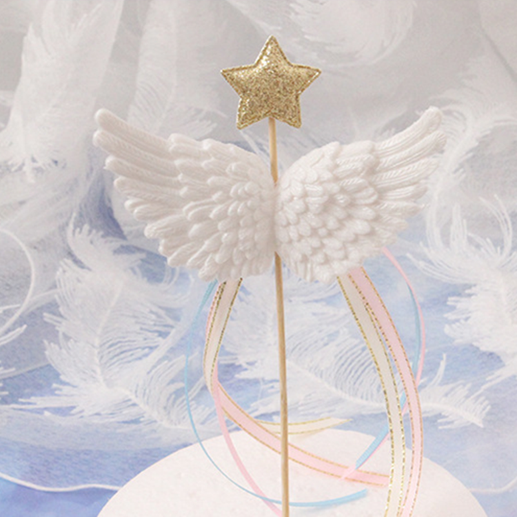 Birthday cake decoration three-dimensional angel tassel five-pointed star star wings plug-in baking party dessert table plug-in