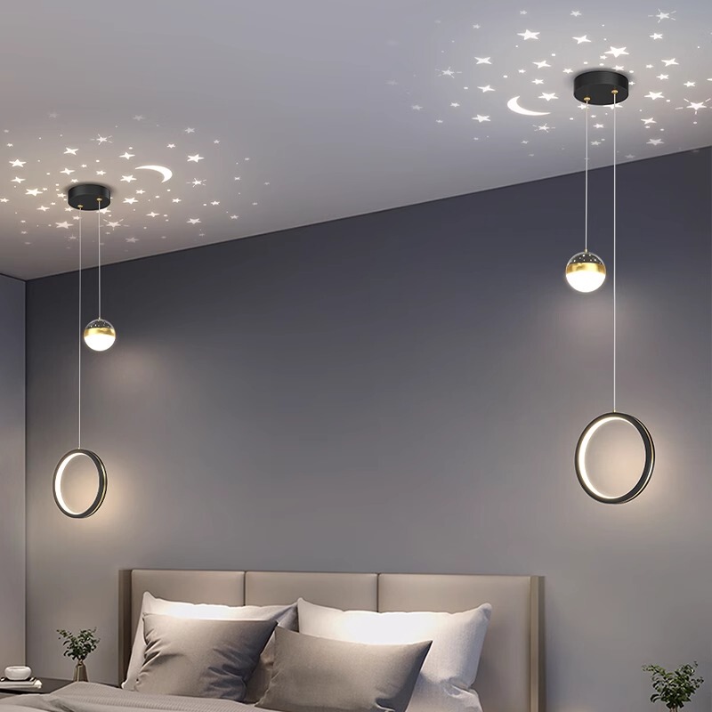 Bedroom Bedside Chandelier, Trendy Light Luxury Creative Nordic High-End New Art Starry Sky Projection Long-Line Small Chandelier Bedroom Bedside Chandelier, Trendy Light Luxury Creative Nordic High-End New Art Starry Sky Projection Long-Line Small Chandelier