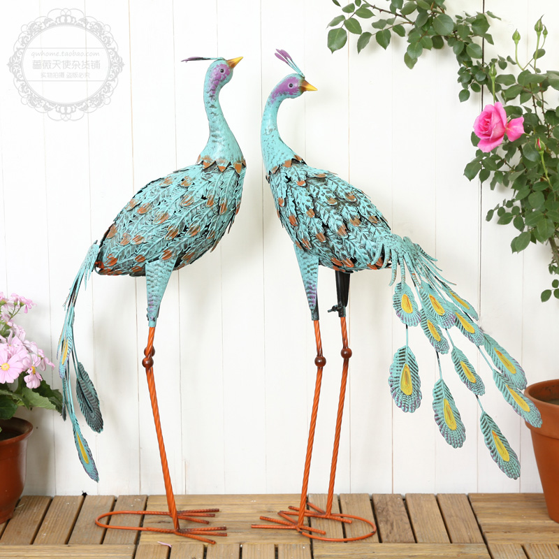 American country vintage Wrought iron Peacock floor ornaments Balcony garden flower shop clothing shop decoration