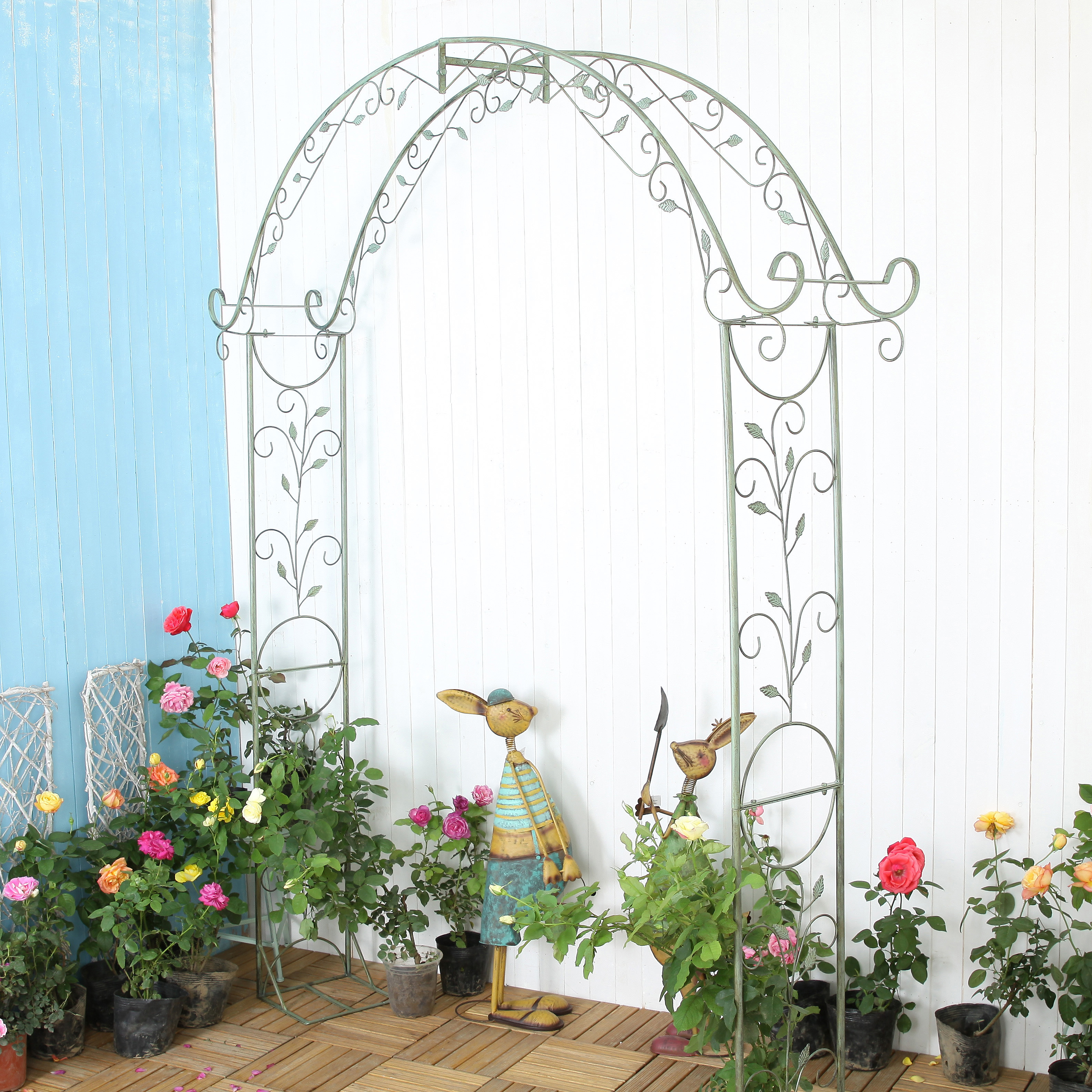 Vintage wrought iron large span flowers moon season arch flower stand terrace garden courtyard villa homestay plant climbing trellis