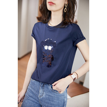 Baoshili short-sleeved sequined cotton t-shirt womens 2020 summer new foreign style small shirt loose t-shirt top