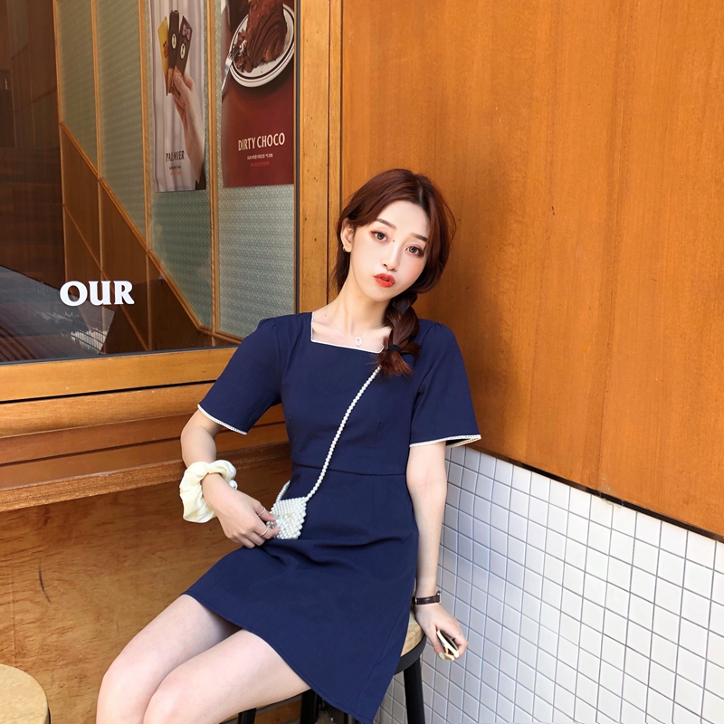 VK旗艦店 韓系時尚小露背滾邊氣質短袖洋裝