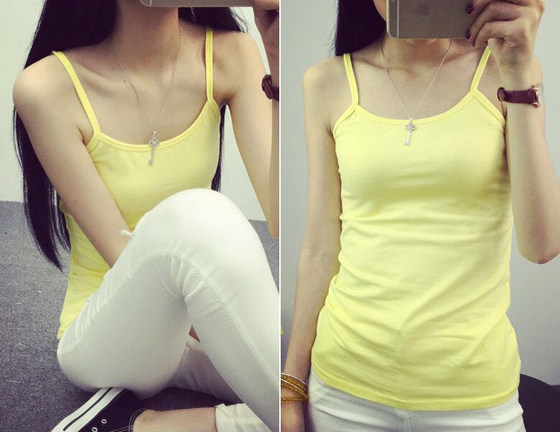 Solid color small camisole women's cotton slim fit versatile 1-2 pieces summer women's student tops bottoming shirt