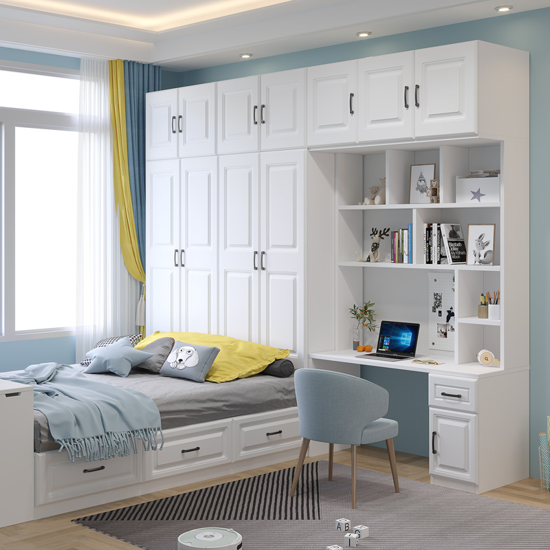 Solid wood tatami bed wardrobe integrated tatami desk combination bed cloakroom high box bed small apartment can be customized