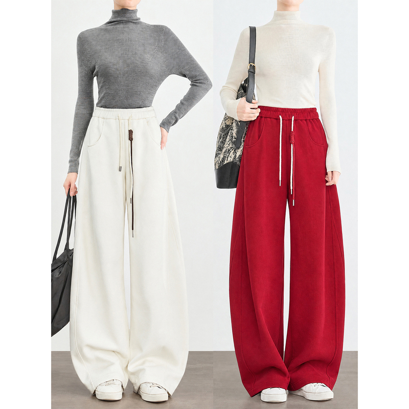 Tallei Tall Women's Anti-Pilling Drawstring Wide-Leg Sweatpants, High-Waisted Elastic Drape Loose Floor-Length Pants Tallei Tall Women's Anti-Pilling Drawstring Wide-Leg Sweatpants, High-Waisted Elastic Drape Loose Floor-Length Pants