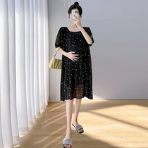 Pregnant woman Snow spinning Liandress Summer thin Breathable Cool Quick Loving Print Medium Long big code Belly Pregnant Woman Skirt