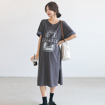 Pregnant woman with dress in dress and summer style with long style American casual wind printed T-shirt dress with large size for pregnant womans skirt
