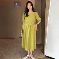 Pregnant woman Lieven dress Summer medium long style Knee Fashion Round Collar Pure Color Big Code Casings Waist Laces Veil for pregnant women