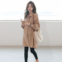 Pregnant woman shirt with long sleeves pure color doubling collar shirt large code pure cotton pregnant woman blouse for spring and autumn