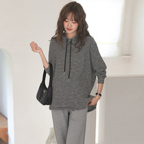 Pregnant Woman Sweatshirt Autumn Style Long Sleeve Blouses Loose Korean version Large code casual gestational gestation Fashion stripe Lianhood T-Shirt