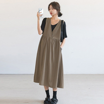 Pregnant woman Lioneddress Summer style Loose Korean Version Fashion V Collar Sleeveless Vest Dress Big Code Cover Pregnant Woman Snowspun Long Dress