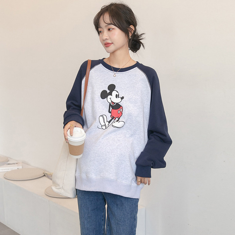 Pregnant Woman Sweatshirt Spring Autumn Style Long Sleeve Blouse Jacket Head Round Collar Fashion Cartoon Mitch Printed Gestational Woman Dress Casual Thick Cotton