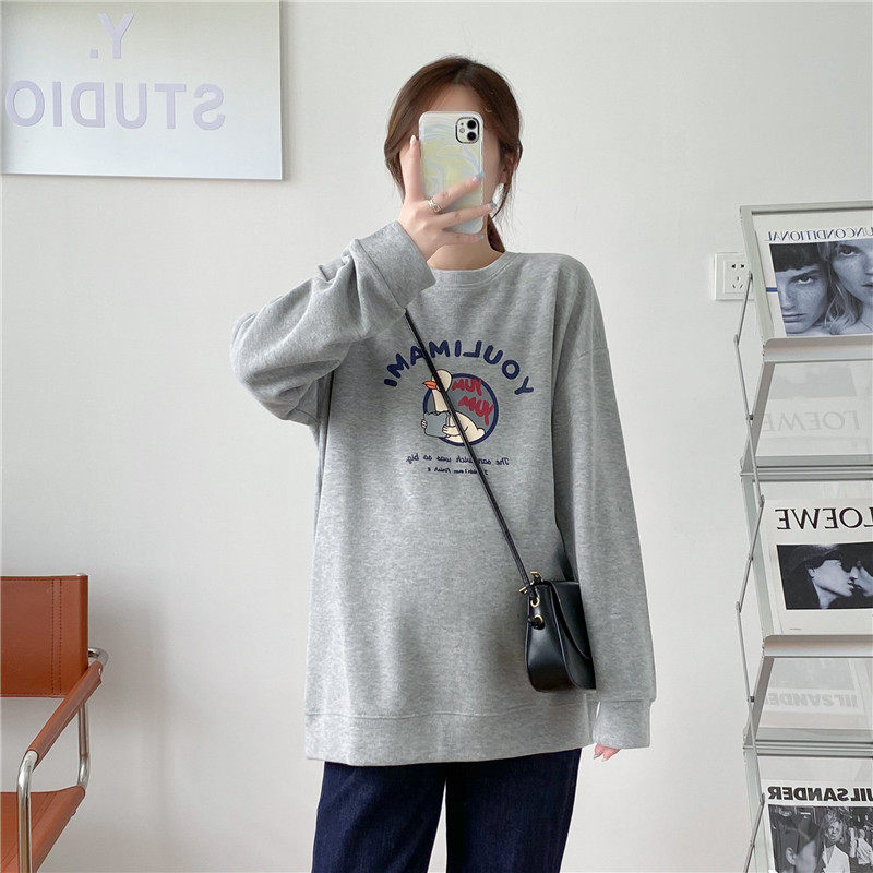 Pregnant woman's clothing spring and autumn, long sleeve blouse loose large size casual pure cotton ring Korean version letter Cartoon Wei clothing autumn
