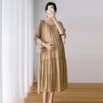 Pregnant woman dress with dress in summer style high level of fashion high level large code temperament thin and breathable yarn sensation pregnant woman dress