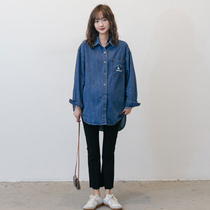 Pregnant Woman Denim Shirt Jacket Spring Autumn Style Long Sleeve Blouses Fashion Cartoon Embroidered Loose Korean version Pregnancy Woman Dress Shirt