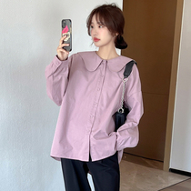 Pregnant Woman Shirt Spring Autumn With Long Sleeves Loose large code Korean version Fashion style Sweet Beauty Doll Collar Pregnant Woman Lining Coat Spring