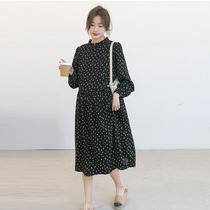Pregnant woman Spring dress dress 2022 Spring new pregnant woman dress Korean version Fashion lace collar High waist display slim and slim fit