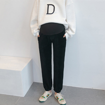 Thickened lamp core suede ~ PREGNANT WOMAN PANTS AUTUMN WINTER OUTWEAR CASUAL PANTS LOOSE BIG CODE WIDE LEG BEAM FEET WARM PREGNANT WOMEN PANTS