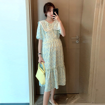 Pregnant woman Lieven dress Summer long style Knee Pregnant Woman Skirt Fashion Flower Color Flipped high waist little fresher Flowers Skirt Summer style
