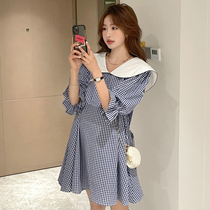 Pregnant Woman Shirt Summer Short Sleeve Turnover Fashion Plaid Loose Big Code Pregnant with Late Pregnancy Woman dress with belly