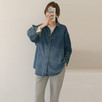 Pregnant Woman Autumn Dress Denim Jacket Spring Autumn Money Big Code Cover Belly Long Sleeve Blouses Loose Korean Version Casual Denim Lining Clothes