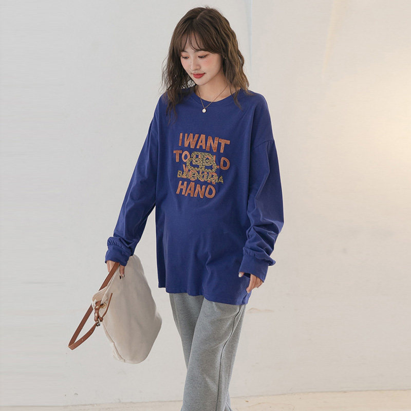 Pregnant Woman Autumn Dress Long Sleeve T-shirt Fashion Round Collar Letter Printed Pure Cotton Inner Lap Dress Pregnancy Woman dress Fall new blouses
