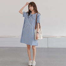 Pregnant woman Liondress Summer medium long style Turnover Plaid Big Code Small Clear New Sweet And Fashionable Pregnant Woman Skirt Summer