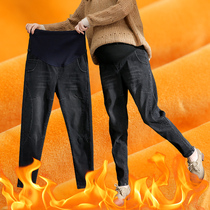 Fall and winter plus thicker warm pregnant pants wear jeans loose fat large-code pants black
