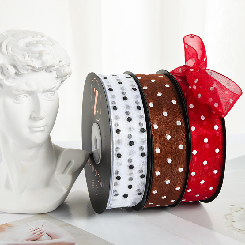 2 5cm Dot yarn dot polka dot translucent snow yarn with rose bouquet Packaging decorative floral ribbon Ribbons