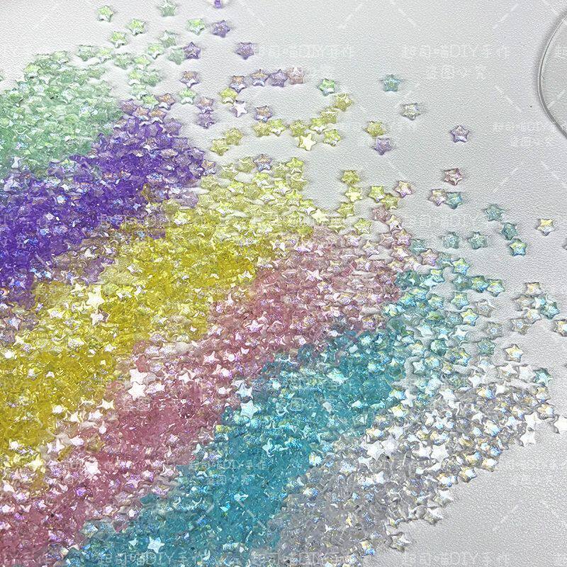 爆款细闪平底冰透五角星美甲穿戴甲手工diy人鱼姬树脂美甲小星星