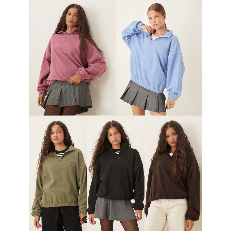 Foreign Trade Original Aso*S American-Style Loose-Fitting Warm Drop-Shoulder Half-Zip Fleece Stand-Up Collar Casual Sweatshirt Jacket 1547